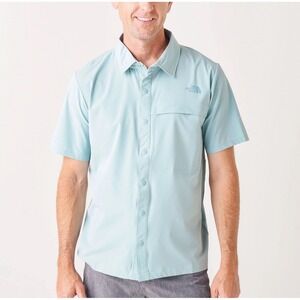 The North Face Shirt Men's L Blue First Trail UPF Short Sleeve Snap Flash Dry
